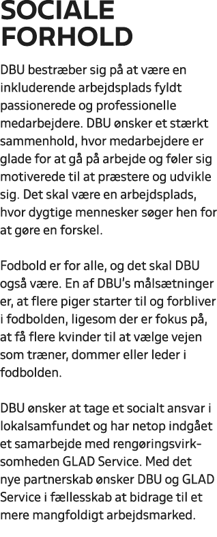 Sociale forhold DBU bestr ber sig p at v re en inkluderende arbejdsplads fyldt passionerede og professionelle medarb...